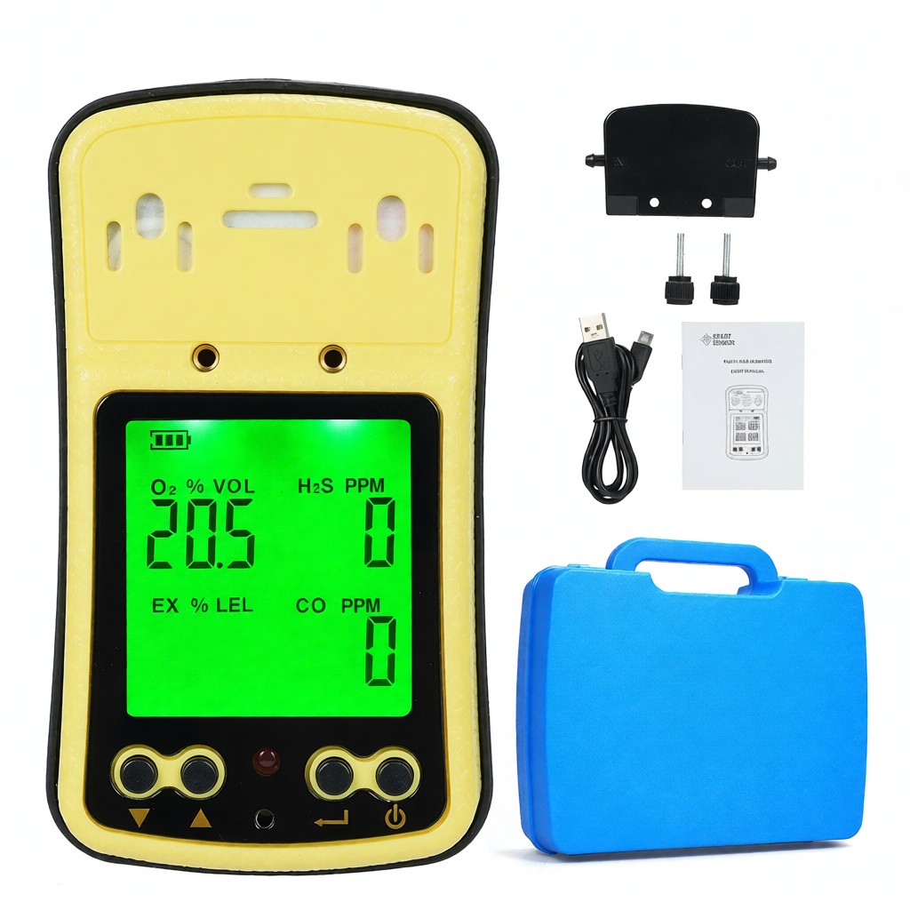 Tragbares 4-in-1-gaswarngerät – Kohlenmonoxid, Sauerstoff, Wasserstoff, Schwefel Mit Lcd-bildschirm Für Den Einsatz In Industrie Und Auf Baustellen