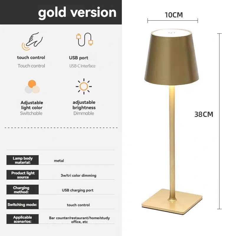 Moderne Und Schlichte, Per Usb Aufladbare Led-tischleuchte, Berührungsempfindliche Ambienteleuchte Aus Eisen, Hellgoldene Dreifarbige Stehleuchte