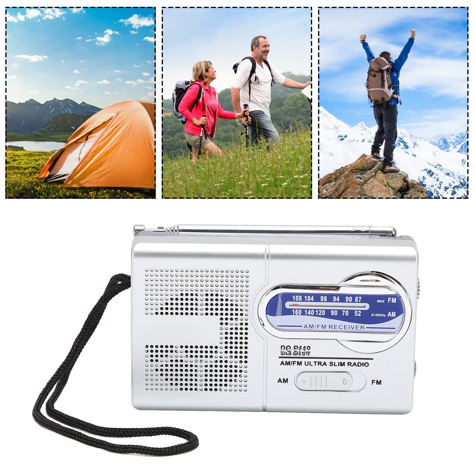 Silbergraues, Multifunktionales, Tragbares Am/fm-taschenradio, Batteriebetrieben, Ideal Zum Wandern, Radfahren Und Reisen