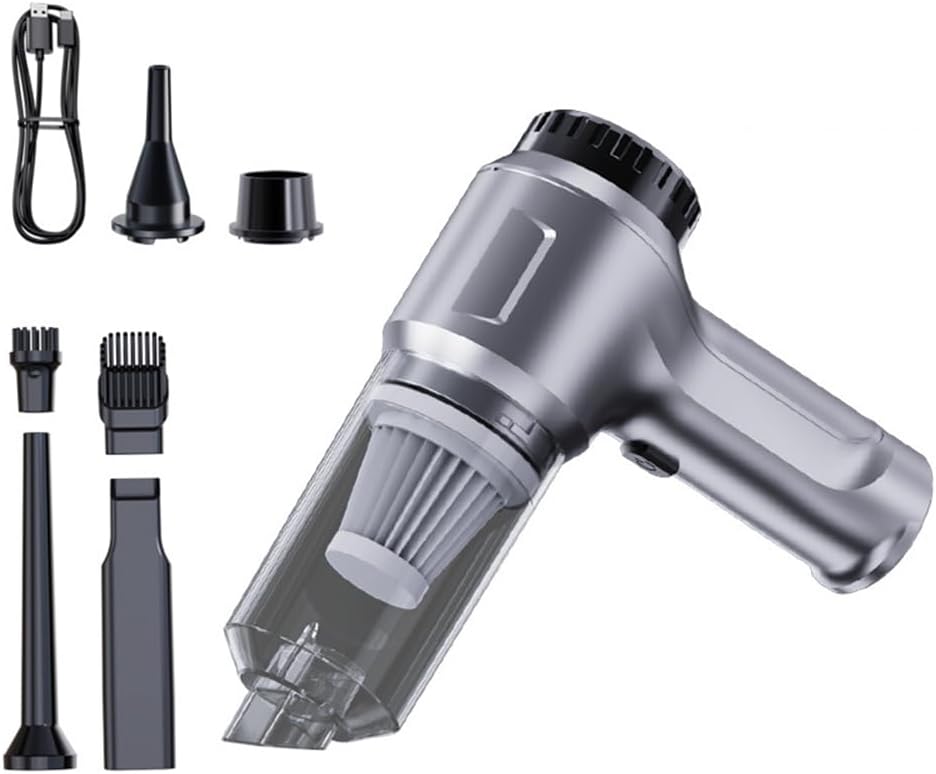 Akku-handstaubsauger Mit Wiederaufladbarer Batterie, 14.000 Pa Saugkraft, Bürstenloser Motor, 3-in-1-gebläse/pumpe, Mini-modell Für Auto, Haushalt Und Büro, Grau