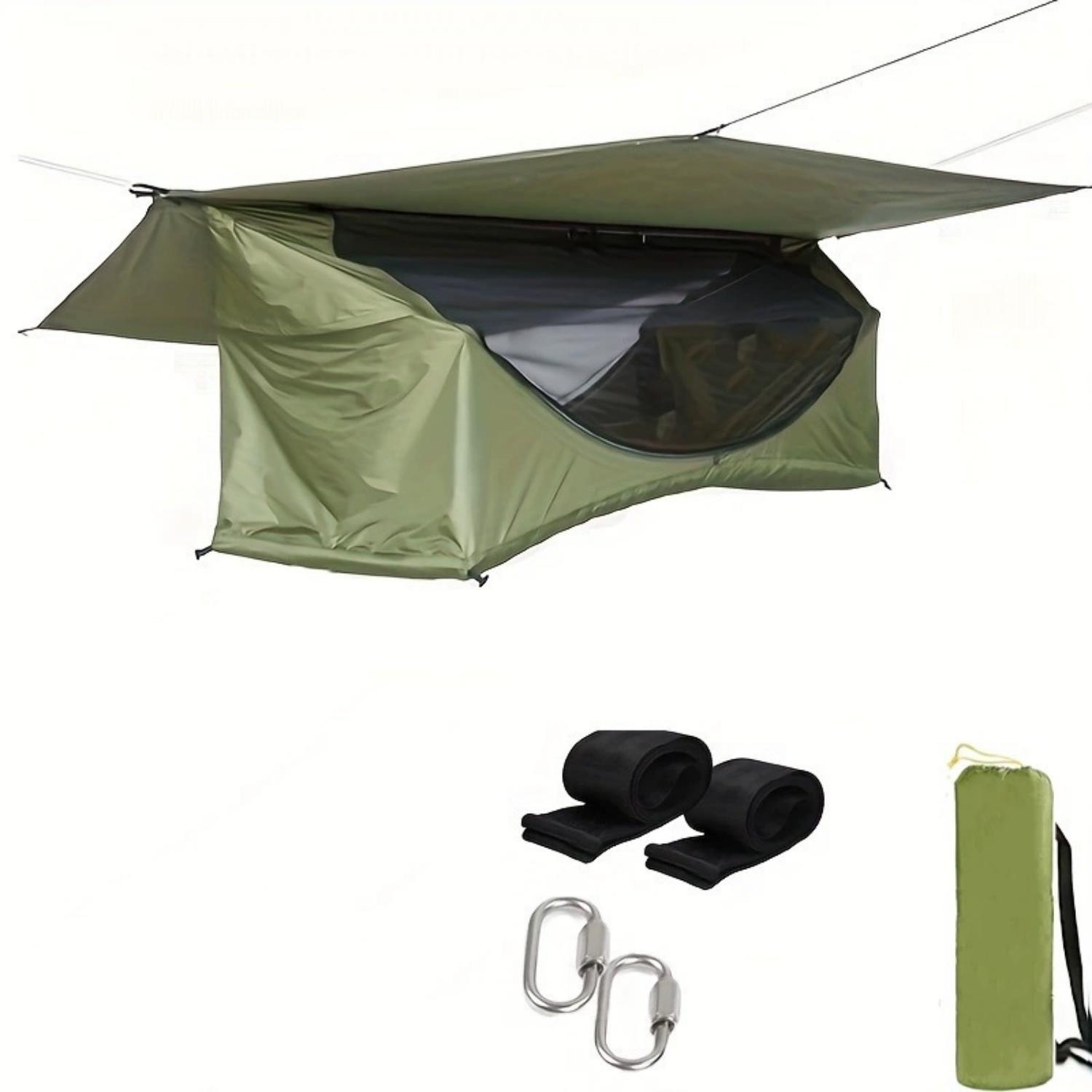 Outdoor-freizeithängematte (inkl. Hängematte Mit Moskitonetz, Gurten, Karabiner Und Sonnendach), Militärgrün
