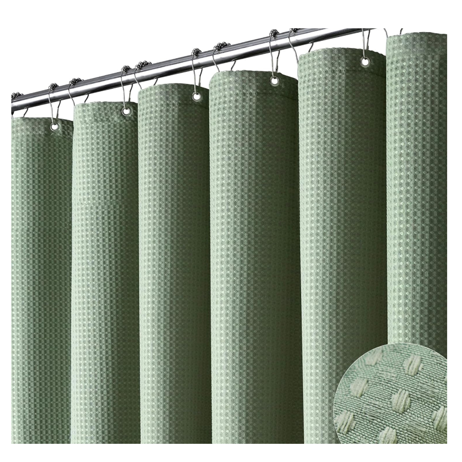 Wasserdichter Duschvorhang, Kein Bohren Erforderlich, Schimmelresistent, Mit Klebestange Und Verstärkten Ösen, 180 Cm, Grün