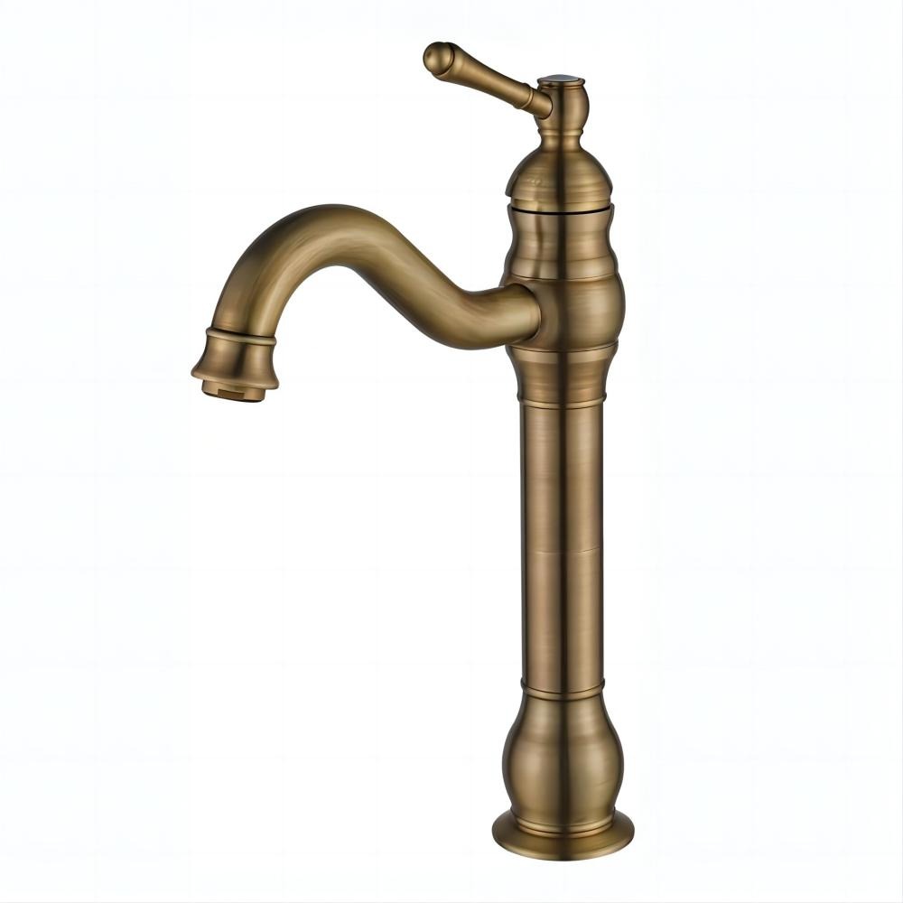 Antike Messing-badezimmerarmatur, 360° Schwenkbares Hohes Waschbecken, Retro-stil, Einhebelmischer, Auslauf (wasserleitungen Nicht Enthalten)