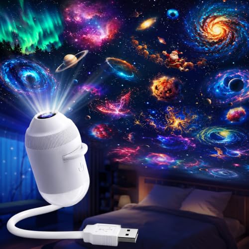 Holografischer 5d-sternengalaxie-nachtlichtprojektor Mit 360°-drehung, Einstellbarer Helligkeit, Mini-usb-anschluss Und 24 Folien Zur Deckenmontage Im Schlafzimmer