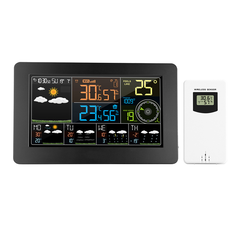 Multifunktionale Farb-wetterstation Mit Wlan-anbindung, App-steuerung, Außensensor, Innen- Und Außentemperaturmessung