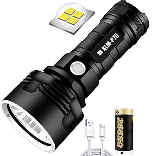 Leistungsstarke Wiederaufladbare Taschenlampe P70 Aus Aluminium, Wasserdicht, Usb-anschluss, Große Reichweite 200 M, Für Camping Und Notfälle Im Freien