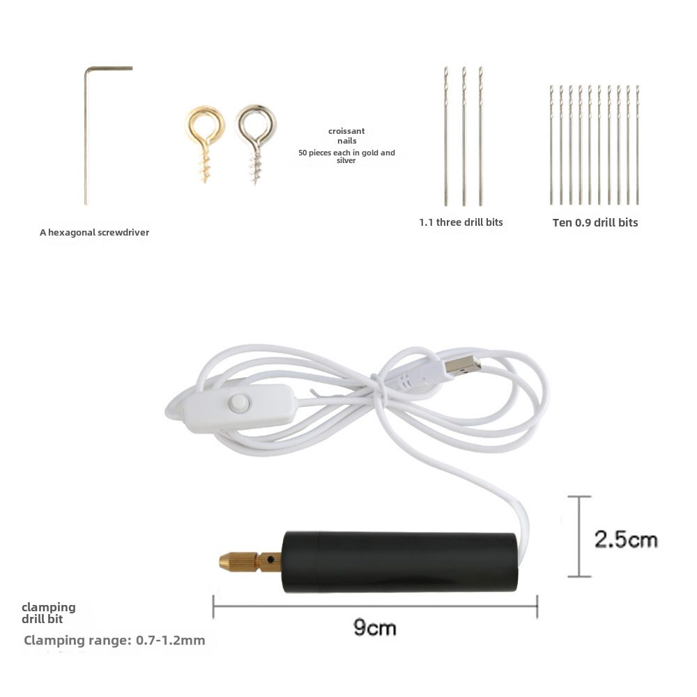 Miniatur-usb-bohrmaschine 90 X 25 Mm Für Präzises Diy, Perlenarbeiten Und Schmuckherstellung Mit Universalbohrfutter