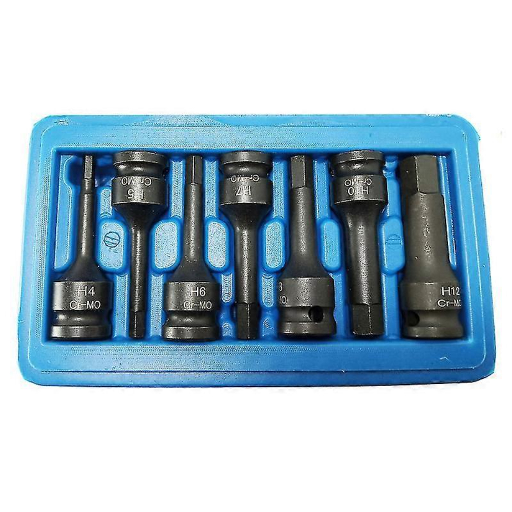 Satz Mit 7 Schlagschrauber-einsätzen 3/8" Aus Chrom-molybdän-stahl, Sechskant-bits, Metrischer Innensechskant, Vielzahn (4 Mm - 12 Mm)