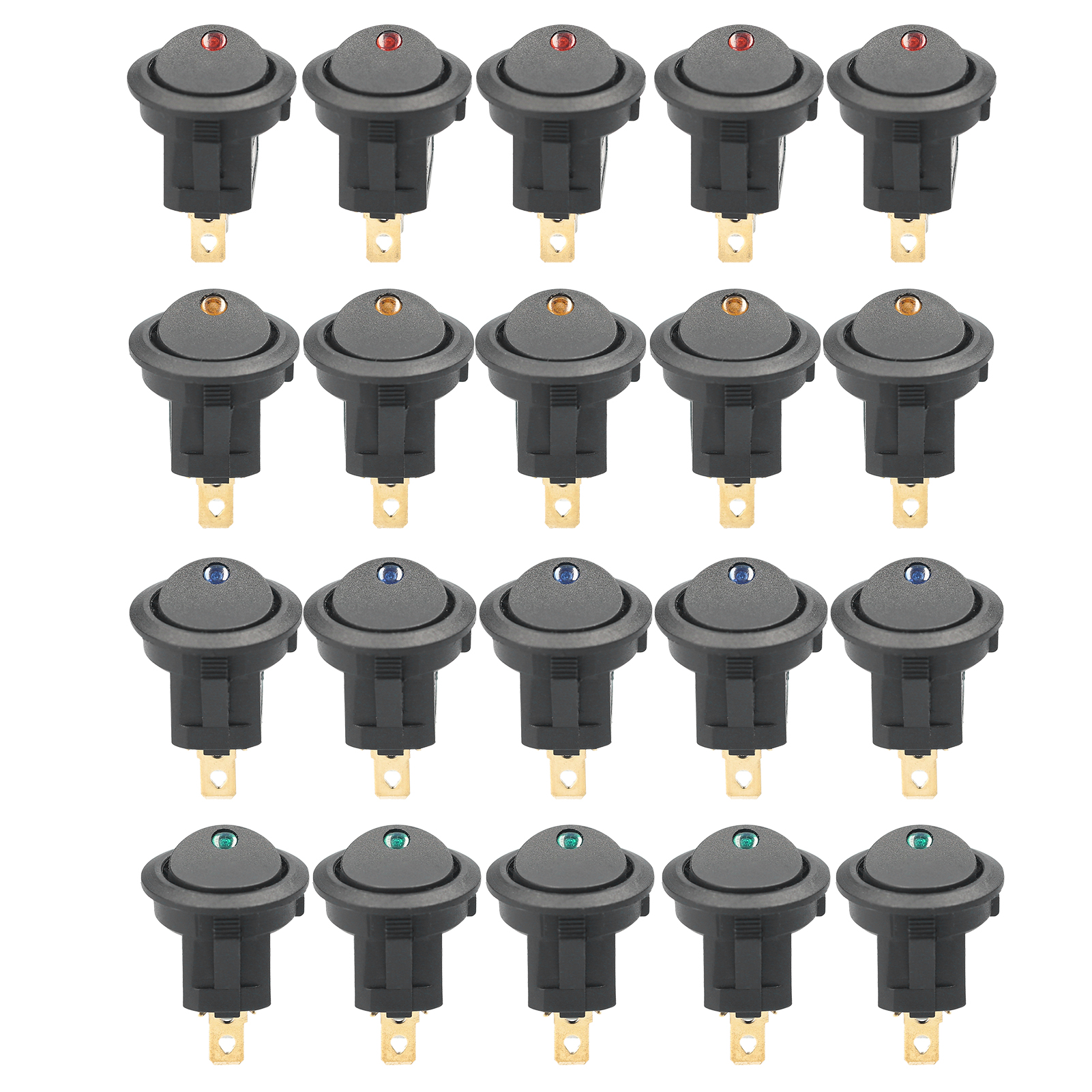 Packung Mit 20 Runden 12v Dc 20a Kippschaltern Mit Led-anzeige, Spst Ein/aus-schalter Für Auto, Lkw, Quad, Ssv