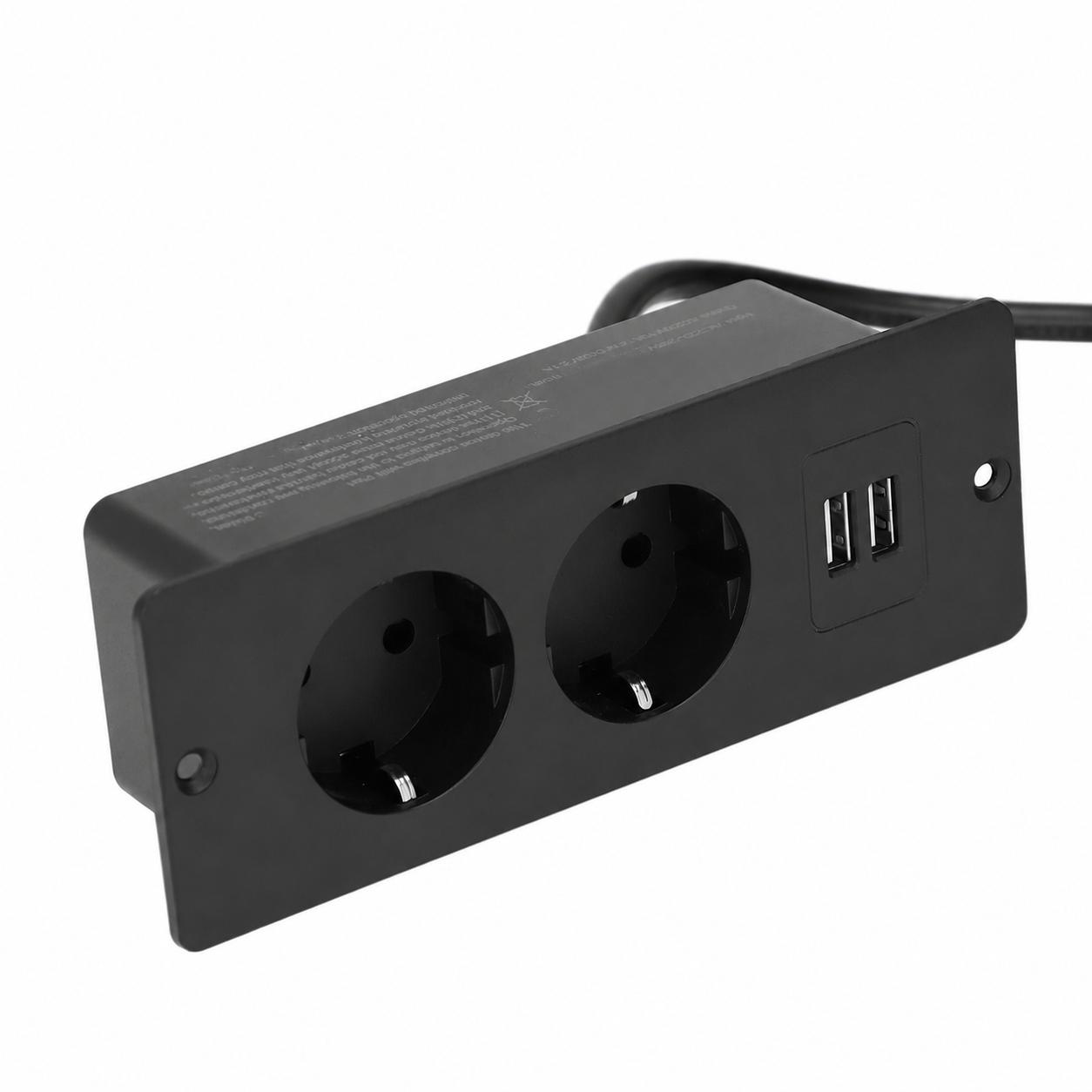 Integrierte Steckdose, 2 Usb-2-anschlüsse (10 A), Versenkte Tischsteckdosenleiste Mit 1,5 M Kabel
