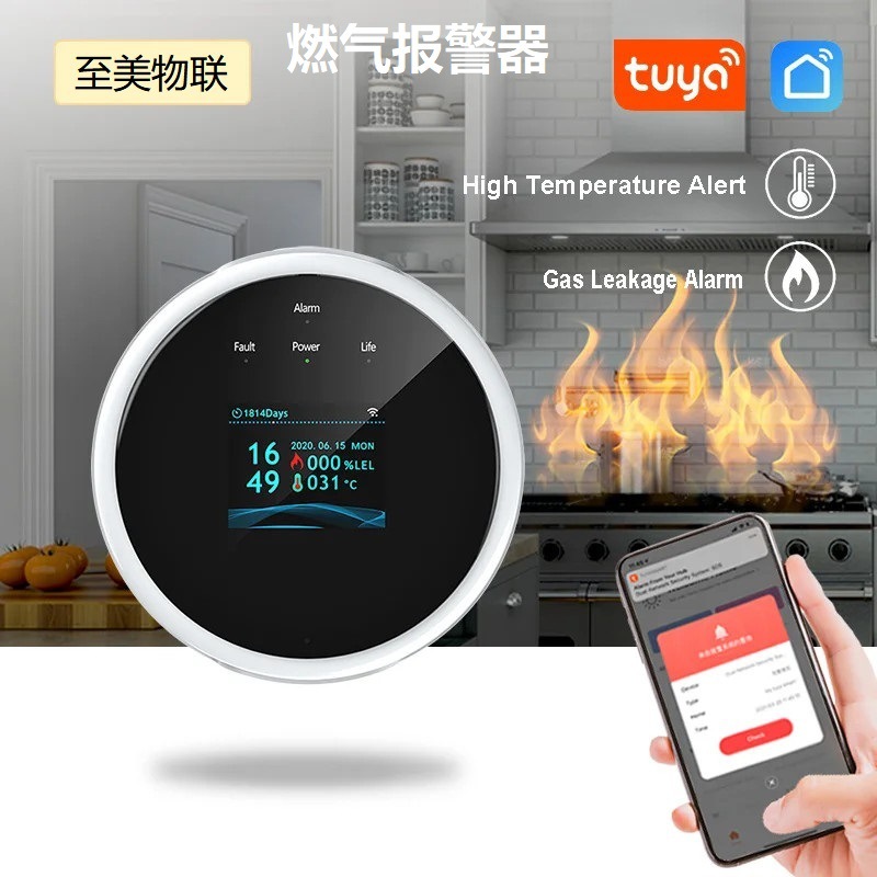Brenngaswarngerät Mit Magnetventil, Wlan-alarm Für Die Küche, 85-db-sirene, Methan- Und Flüssiggassensor