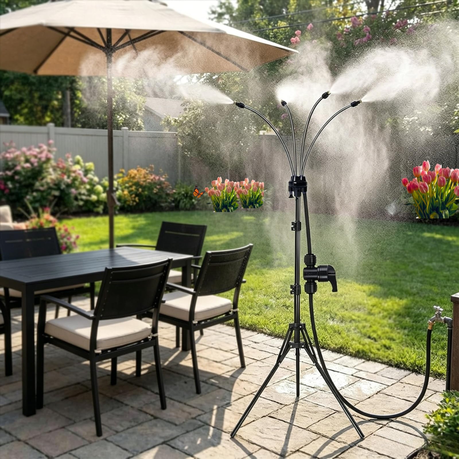 Tragbarer Nebelzerstäuber, Höhenverstellbar Von 80 Bis 160 Cm, Feiner Nebel, 360°-sprühbereich, Rostbeständig, Faltbar, 900 G, Für Garten Und Pool