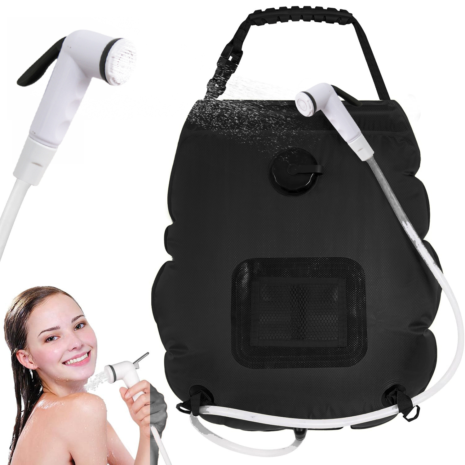 Tragbarer 20-liter-solar-duschsack Für Camping Mit Warmwasser, Solarladefunktion Und Duschkopf Für Wanderungen