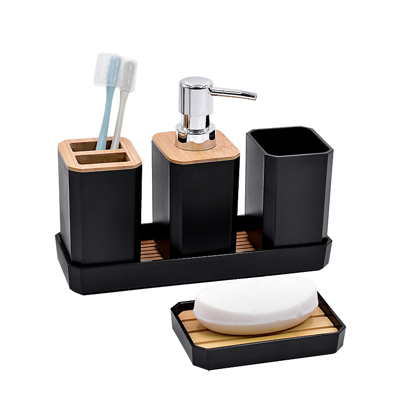 Fünfteiliges Badezimmer-set In Keramik-imitation, Luxuriöses Und Leichtes Design (einschließlich Dekorativem Tablett Und Trinkbecher), Schwarz.