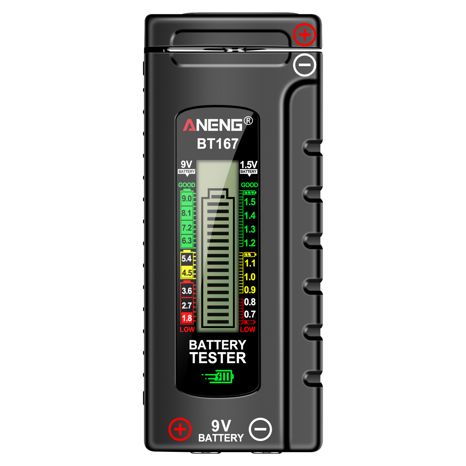 Bt167 Batteriestandsanzeiger, Multifunktionales Batterietestgerät Für 1,5-v- Und 9-v-batterien (aa, Aaa, C, D, 1,5-v- Und 9-v-knopfzellen), Kompakte Größe