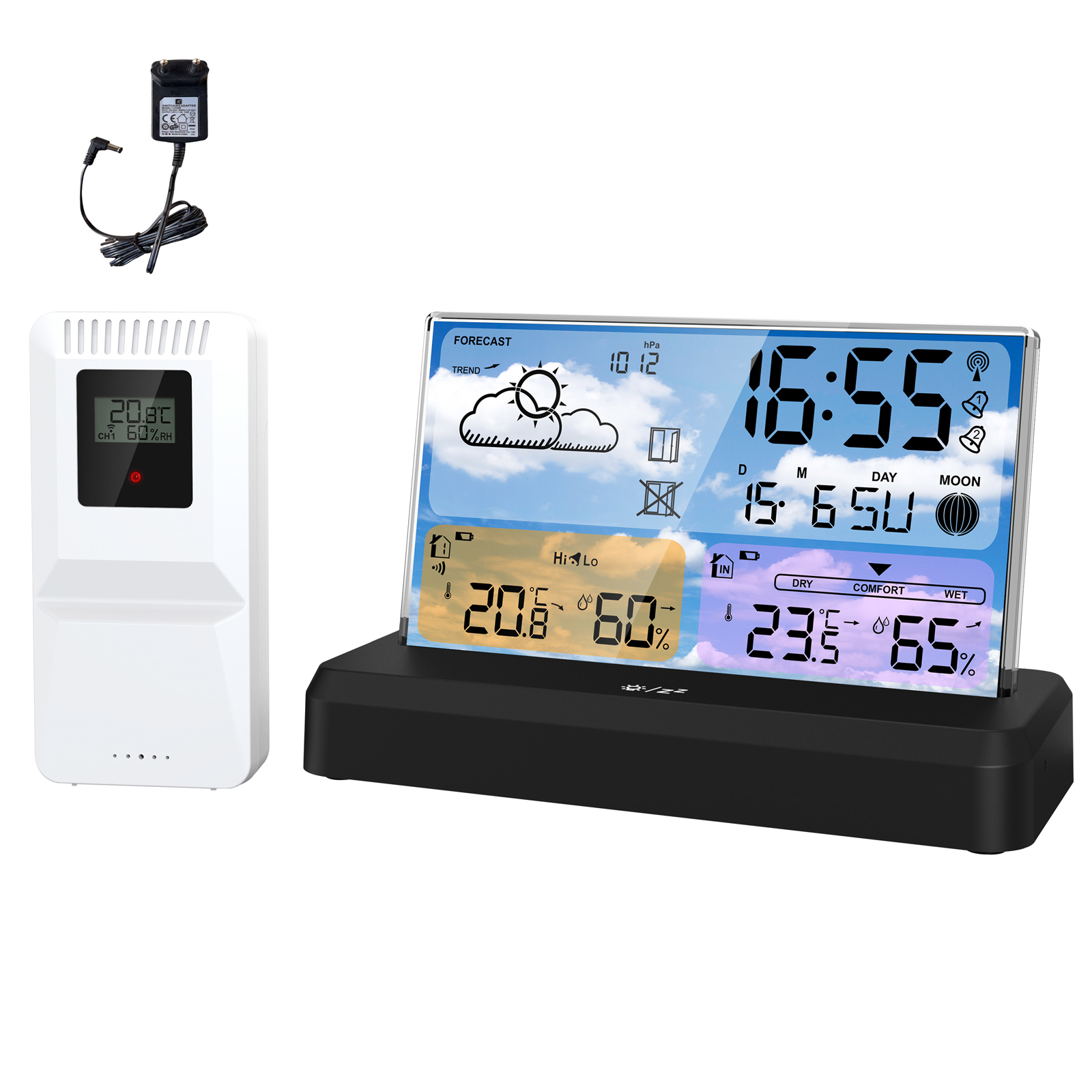 Digitale Wetterstation Mit Außensensor, Innenthermometer-hygrometer, Atomuhr, Mondphasenvorhersage Und Luftdruckanzeige
