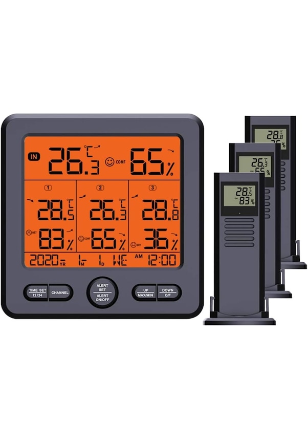 Drahtlose Wetterstation Mit Fernsensoren, Hintergrundbeleuchtetem Display Und Temperaturalarm Für Babyzimmer Und Weinkeller