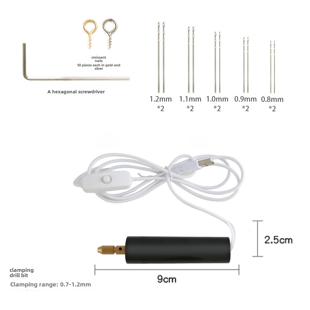 Mini-usb-elektrobohrmaschine 90 X 25 Mm, 180-nm-motor, Schnellspannklemme, 1,5 M Kabel, Zum Bohren Von Perlen Und Für Bastelarbeiten