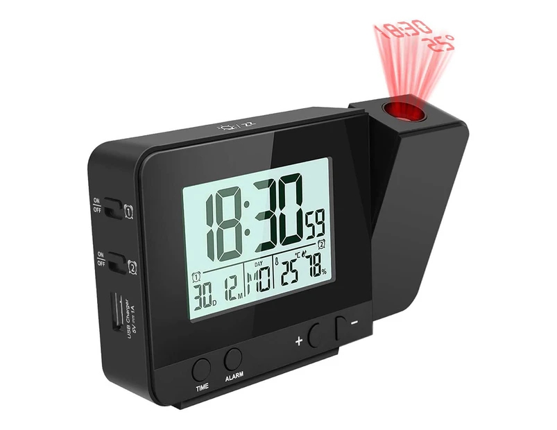 Digitaler Projektorwecker Fürs Schlafzimmer, Große Deckenhalterung Mit Usb-anschluss, Akku-backup, 180°-drehung, Led-anzeige, Schwarz