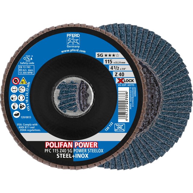 POLIFAN POWER Fächerscheibe PFC 115 mm X-LOCK konisch Z40 SG STEELOX Stahl/Edelstahl