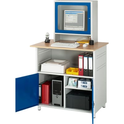 Computer-Tisch Modell 1023, RAL 7035/5010, stationär, 1100x800mm, Monitorgehäuse