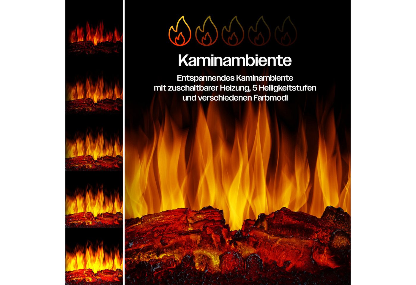 Kesser® Elektrokamin Panorama-sichtfenster 900/1800w, 9 Led-flammenmodi, Wifi App – Anthrazit Bild 3