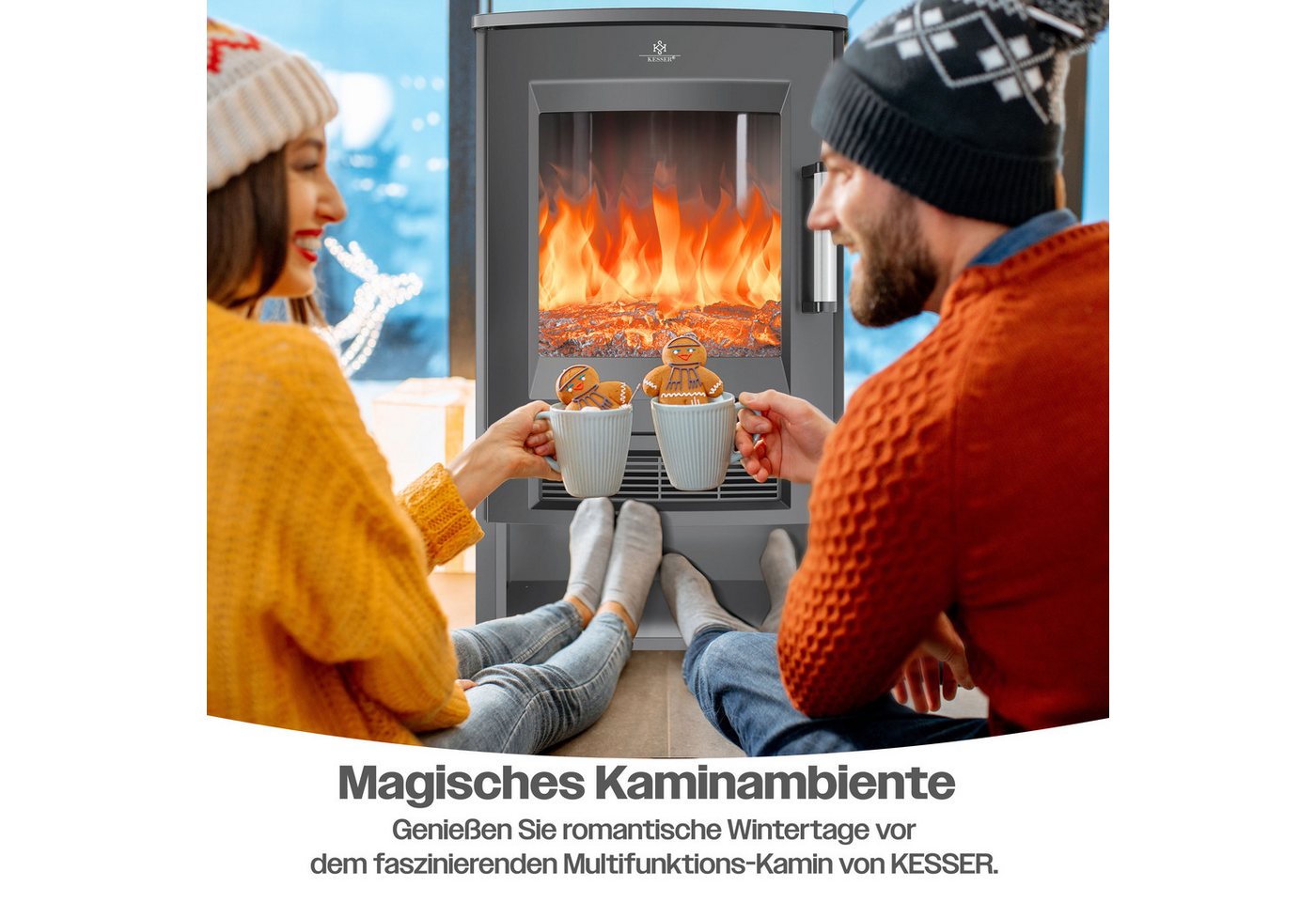 Kesser® Elektrokamin Panorama-sichtfenster 900/1800w, 9 Led-flammenmodi, Wifi App – Anthrazit Bild 5