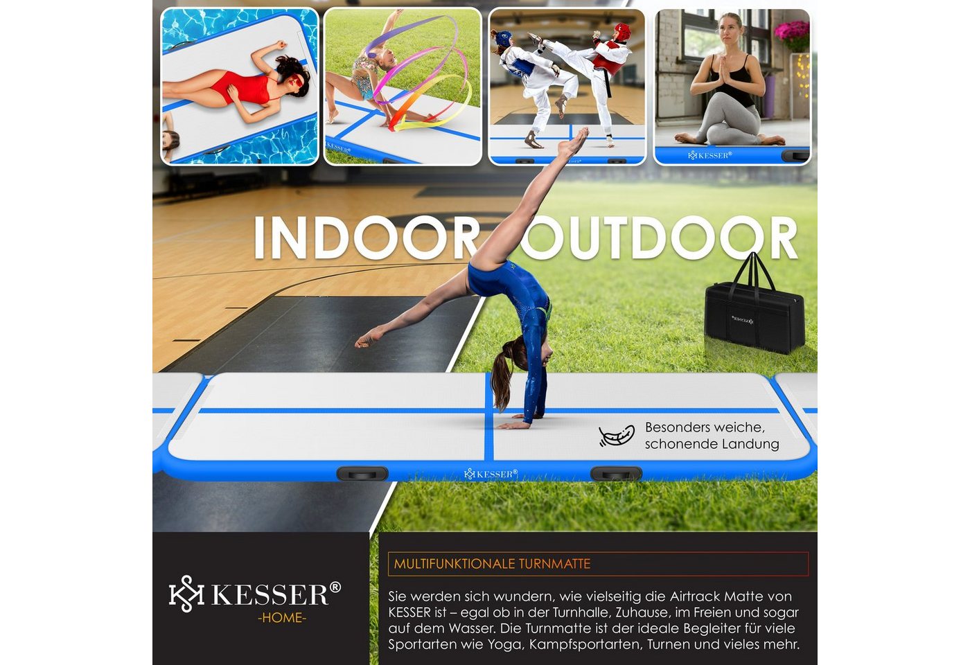Kesser® Turnmatte Airtrack Aufblasbar 2-6m, Fitness-/gymnastikmatte – Turnmatte Aufblasbar Bild 2