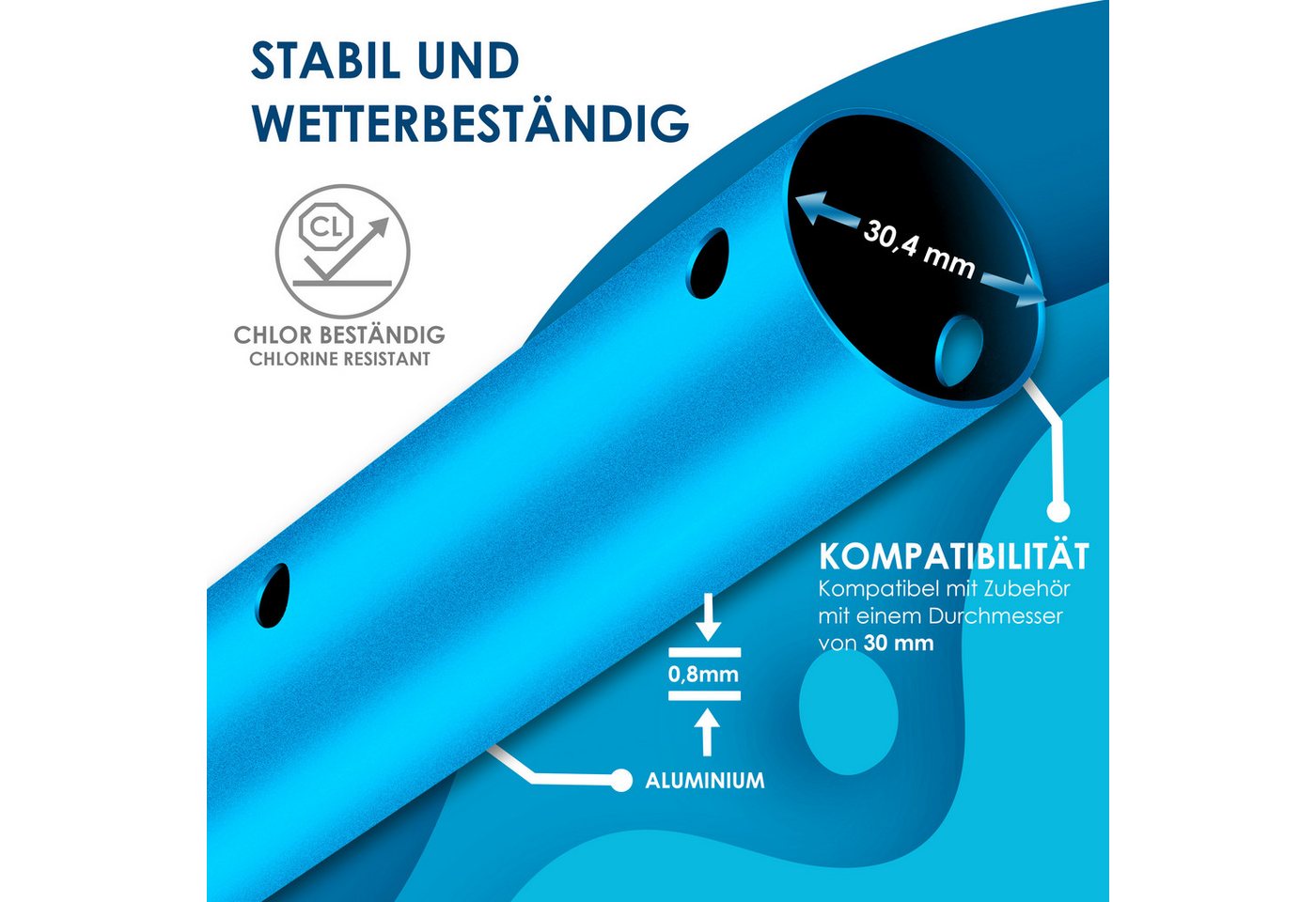 Kesser® Pool Teleskopstange Aluminium Poolstange Stange Zur Poolreinigung 3-teilig Einstellbar Von 1 20m Bis 3 60m Witterungsbeständig Und Stabil Blau