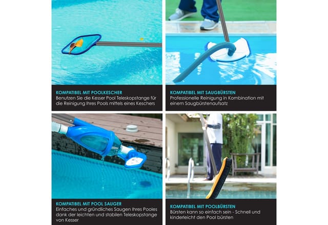 Kesser - Pool Teleskopstange Aluminium Poolstange Stange Zur Poolreinigung 3-teilig Einstellbar Von 1 20m Bis 3 60m Witterungsbeständig Und Stabil Anthrazit