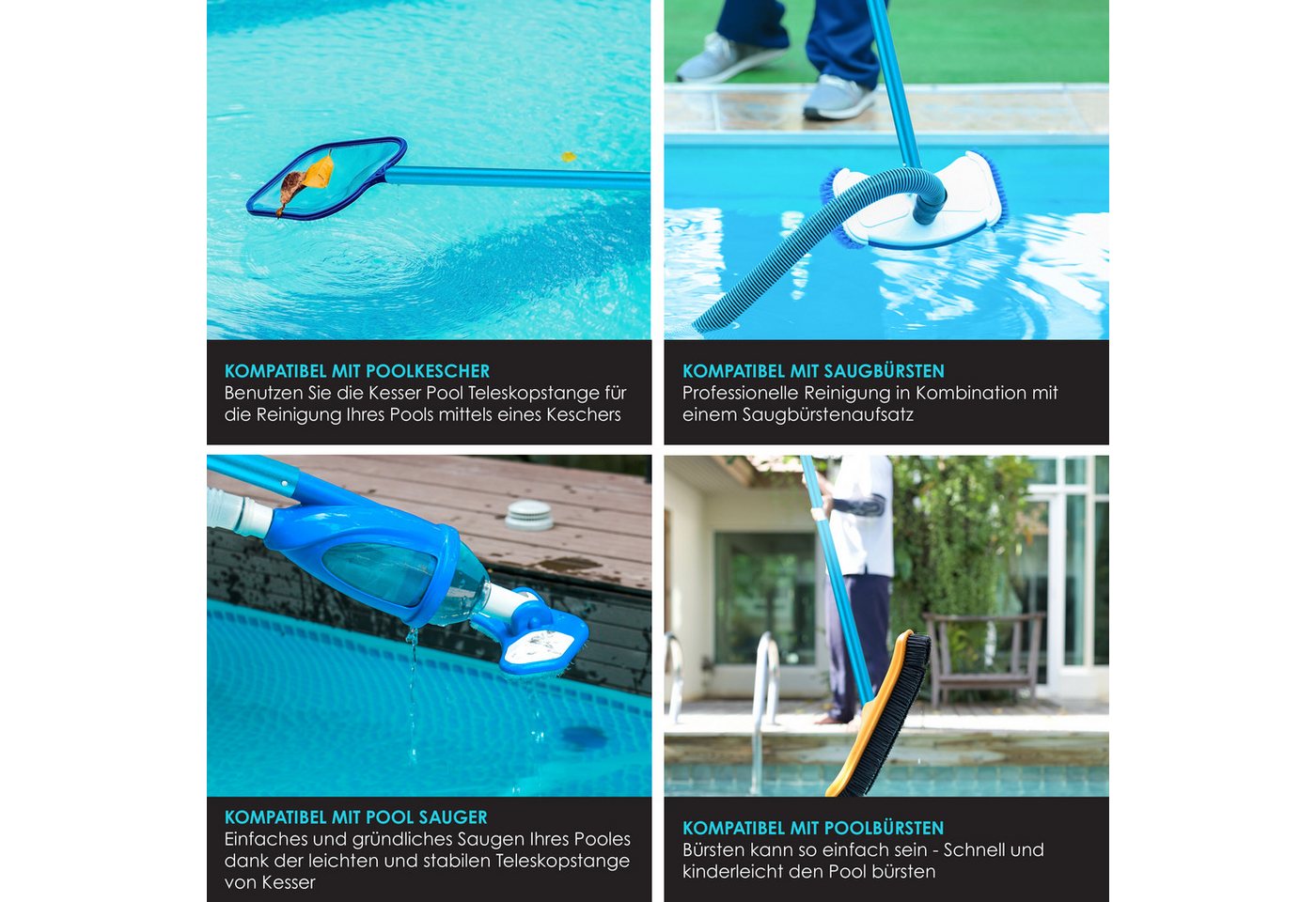 Kesser® Pool Teleskopstange Aluminium Poolstange Stange Zur Poolreinigung 3-teilig Einstellbar Von 1 20m Bis 3 60m Witterungsbeständig Und Stabil Blau Bild 3