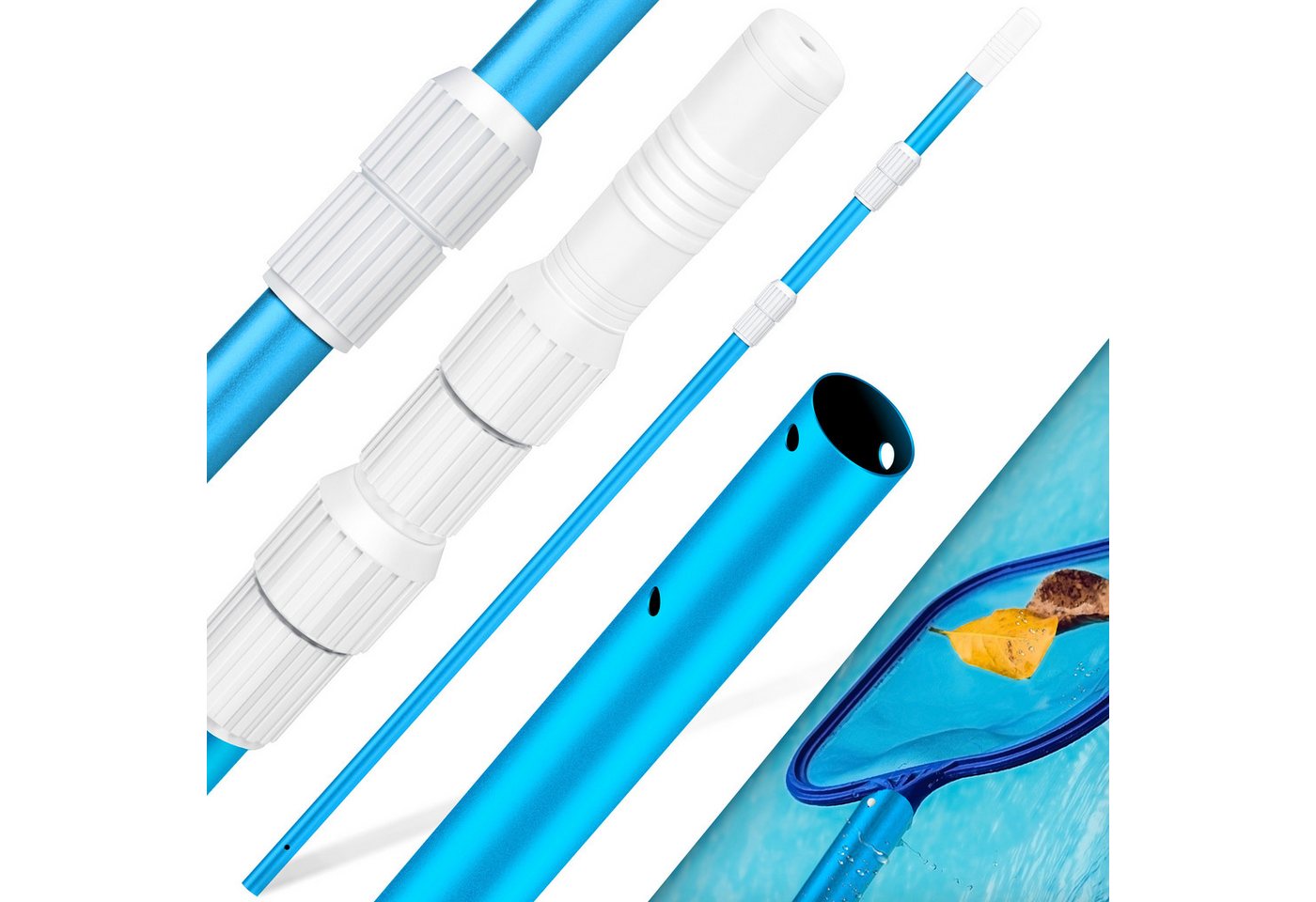 Kesser® Pool Teleskopstange Aluminium Poolstange Stange Zur Poolreinigung 3-teilig Einstellbar Von 1 20m Bis 3 60m Witterungsbeständig Und Stabil Blau Bild 4