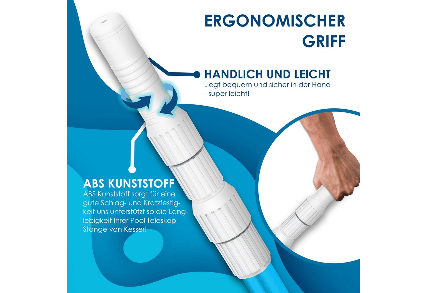 Kesser® Pool Teleskopstange Aluminium Poolstange Stange Zur Poolreinigung 3-teilig Einstellbar Von 1 20m Bis 3 60m Witterungsbeständig Und Stabil Blau Bild 5
