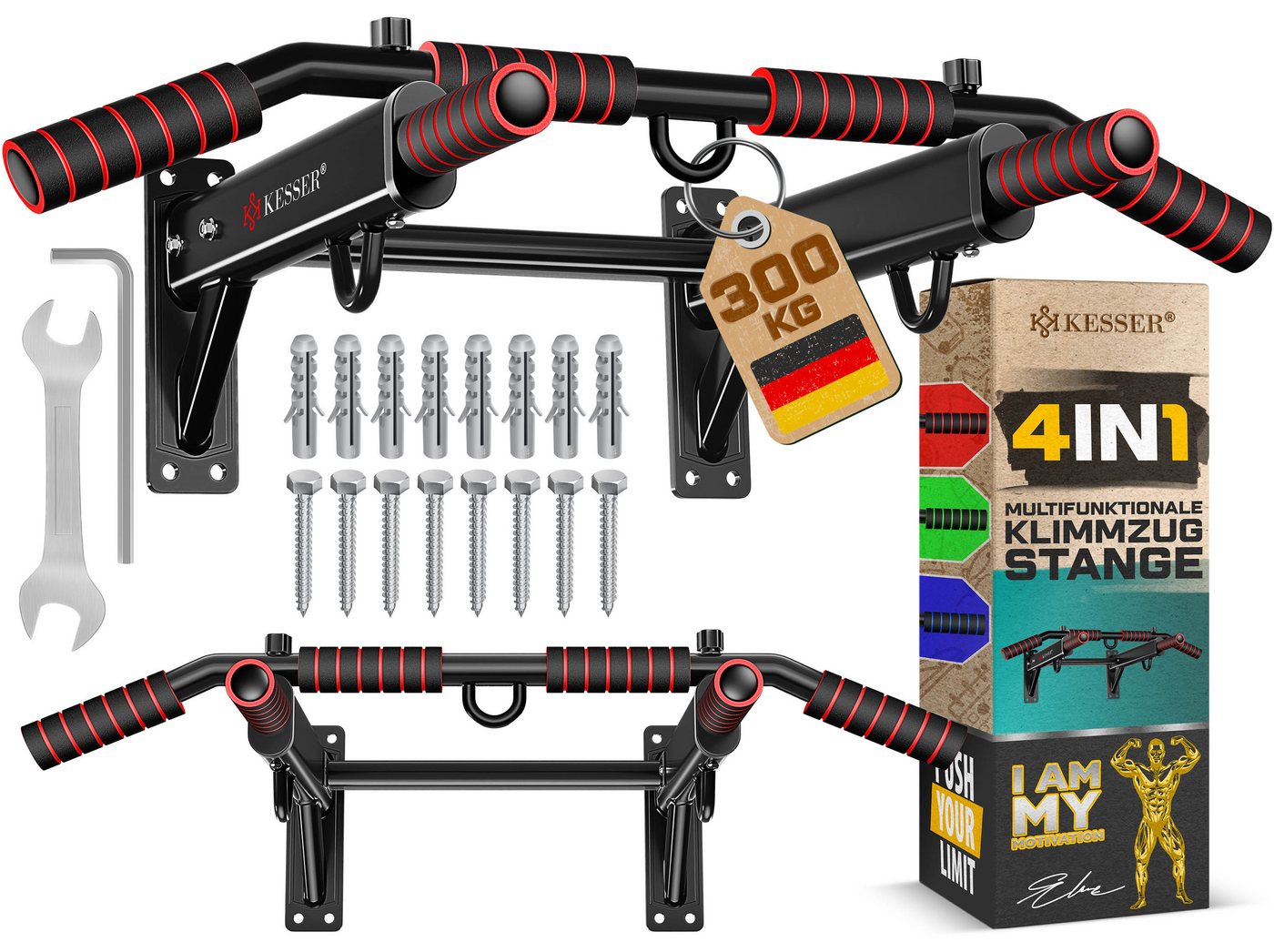Kesser® 4in1 Klimmzugstange Wandmontage Rutschfest, Für Seile Ringe & Boxsäcke – Klimmzugstange 4in1 Bild 4