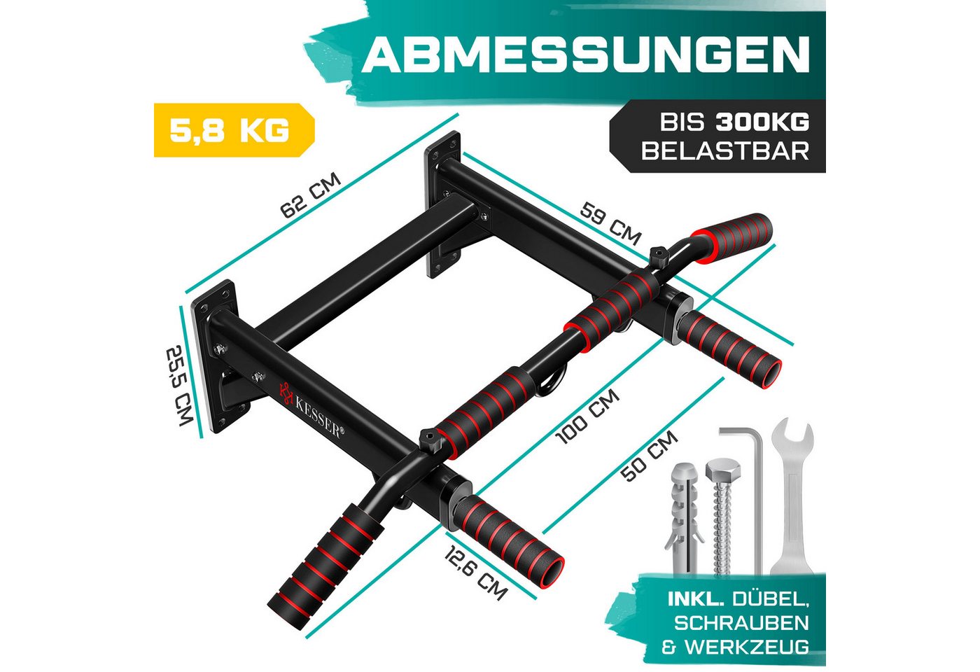 Kesser® 4in1 Klimmzugstange Wandmontage Rutschfest, Für Seile Ringe & Boxsäcke – Klimmzugstange 4in1 Bild 5