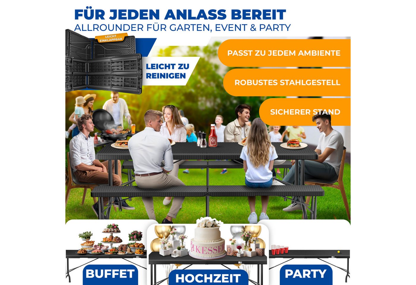 Bierbank Set 3 Tlg Mit Robbenet Und Tisch Metall
