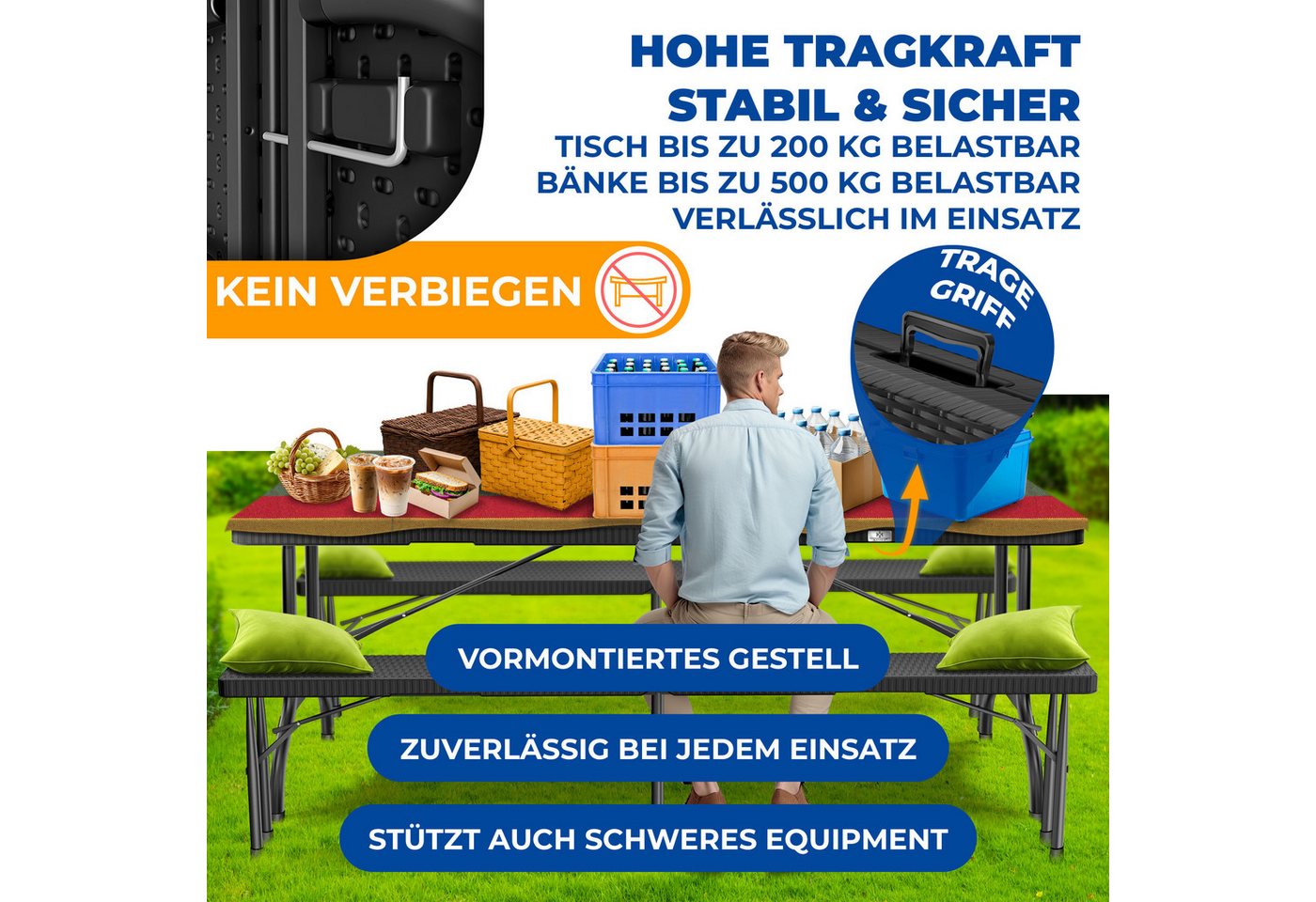 Bierbank Set 3 Tlg Mit Robbenet Und Tisch Metall Bild 5