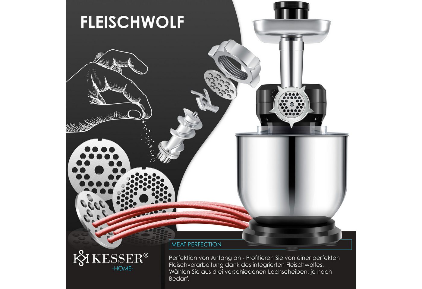 Kesser® 3in1 Küchenmaschine K-km 3000 Mit Fleischwolf & Entsafter – Küchenmaschine Premium K-km 3000 Bild 5
