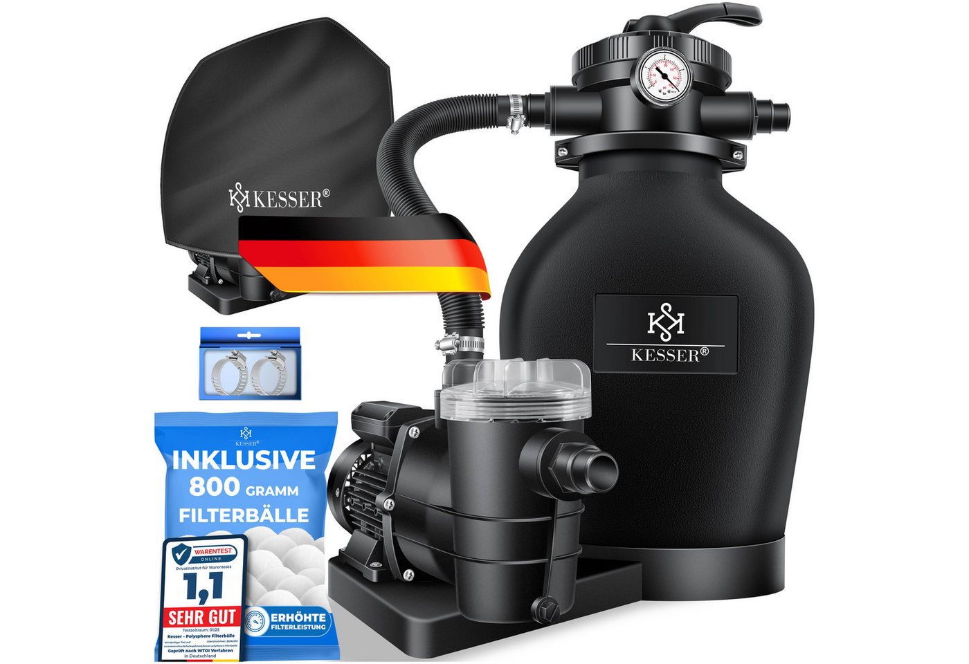Kesser - Sandfilteranlage Sandfilter + 700g Filterbälle Ersetzen 25kg Filtersand 7-wege Ventil Mit Druckanzeige Poolfilter 10 M³/h Filteranlage Filterkartusche Schwarz Bild 2