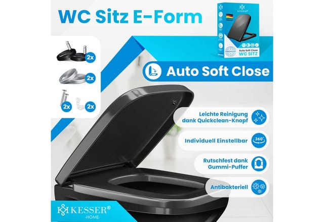 Kesser® Wc Sitz Toilettendeckel Duroplast, Absenkautomatik & Softclose – Wc Sitz E-form - Schwarz