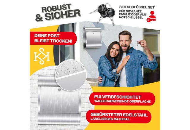 Xxl Briefkasten Edelstahl Mit Zeitungsfach Gebürstet 3x Schlüssel Abschließbar Pulverbeschichtet Wandmontage Silber - Kesser
