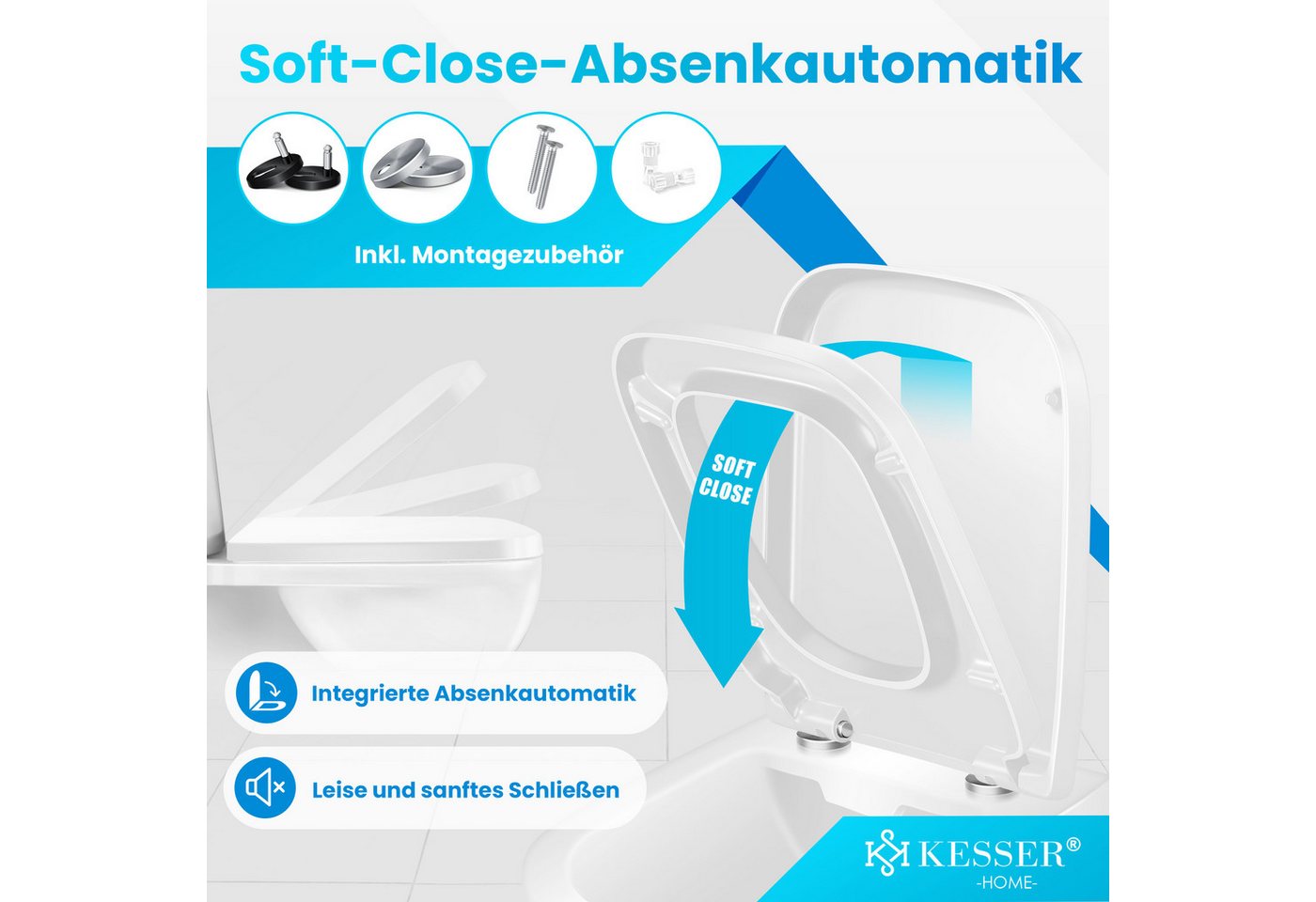 Kesser® Wc Sitz Toilettendeckel Duroplast, Absenkautomatik & Softclose, Edelstahl – Wc Sitz E-form