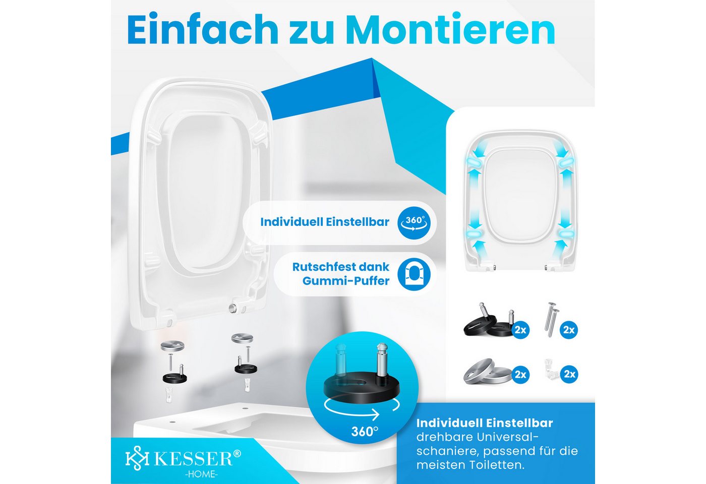 Kesser® Wc Sitz Toilettendeckel Duroplast, Absenkautomatik & Softclose, Edelstahl – Wc Sitz E-form Bild 3