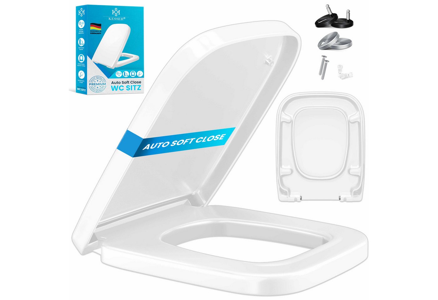 Kesser® Wc Sitz Toilettendeckel Duroplast, Absenkautomatik & Softclose, Edelstahl – Wc Sitz E-form Bild 4