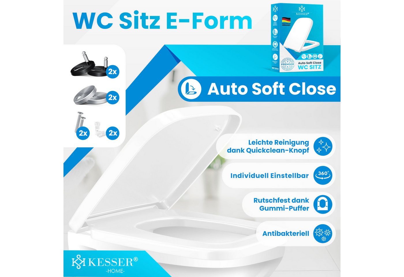 Kesser® Wc Sitz Toilettendeckel Duroplast, Absenkautomatik & Softclose, Edelstahl – Wc Sitz E-form Bild 5