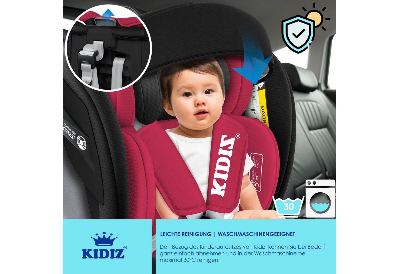 Kidiz® Kindersitz Autositz Isofix Top Tether 360° Drehbar Gruppe 0/1/2/3 – Schwarz / Bordeaux Rot Bild 3