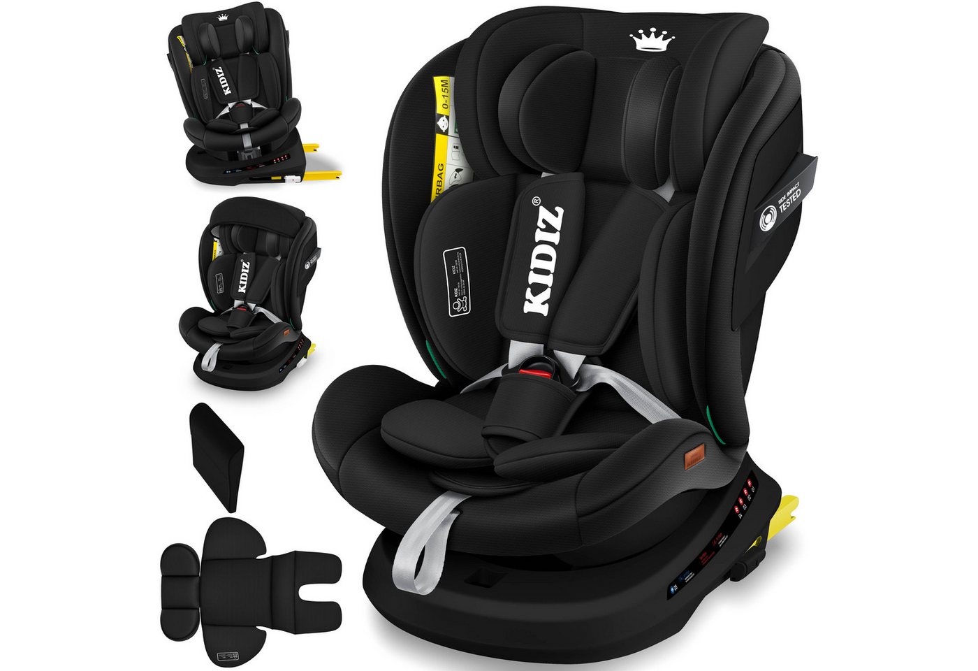 Kidiz® Kindersitz Autositz Isofix Top Tether 360° Drehbar Gruppe 0/1/2/3, Ece – Schwarz / Schwarz