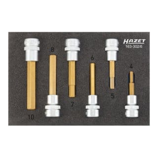 Steckschlüssel-Einsätze-Satz 163-302/6, 3/8" für Innensechskant 4-10mm, 6-teilig