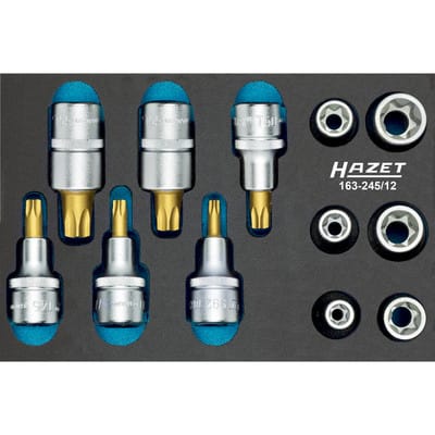 Steckschlüssel-Einsätze-Satz 163-245/12, 1/2" für TORX® E10 - E20, T30 - T60