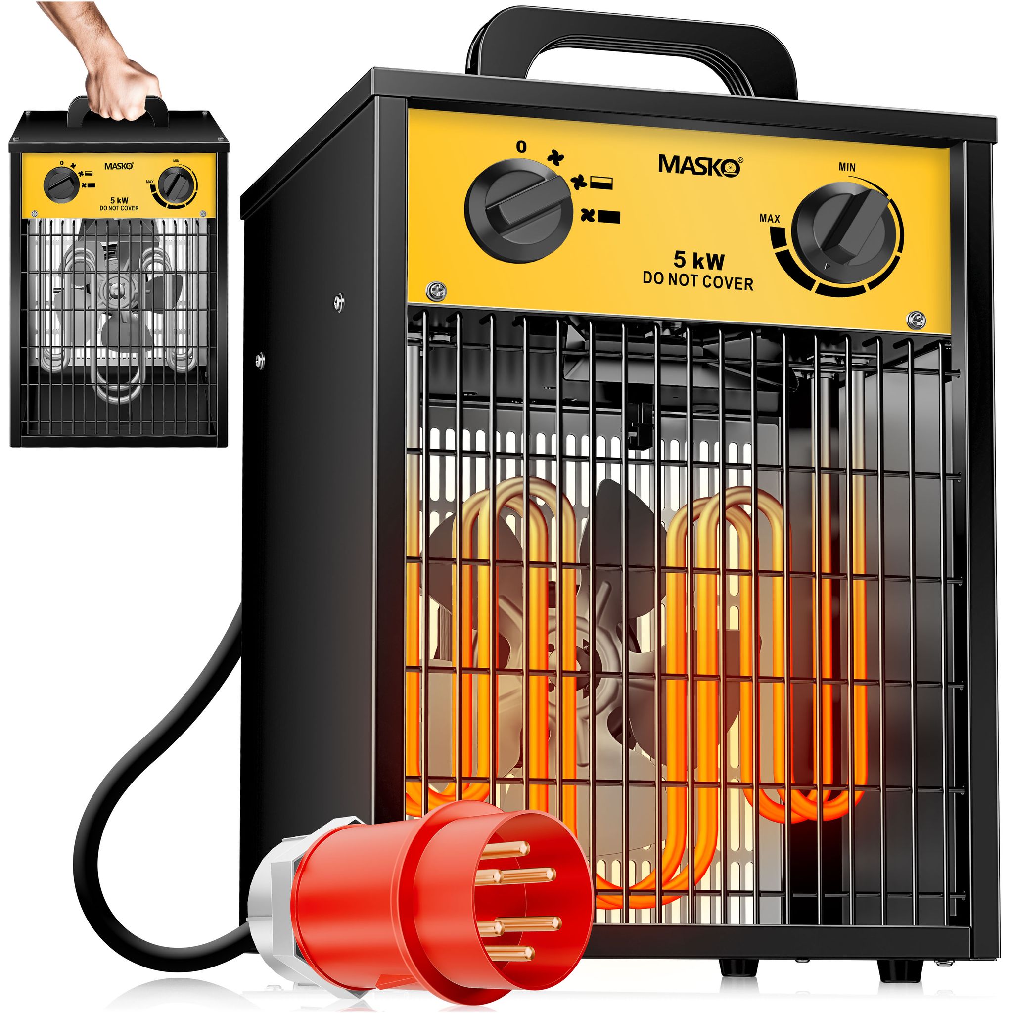 Masko® Elektroheizer Heizlüfter Bauheizer Mit Integriertem Thermostat – Elektroheizer Eckig